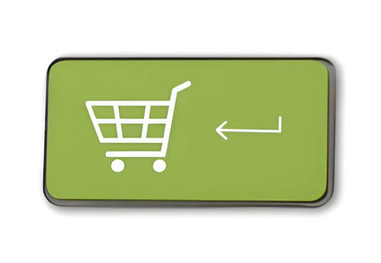 Schaltfläche mit Einkaufswagen-Symbol und Pfeil nach links – „Zurück zum Shop“.